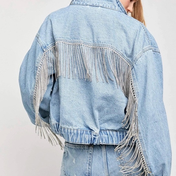 Free People Comet Denim Bomber Jacket